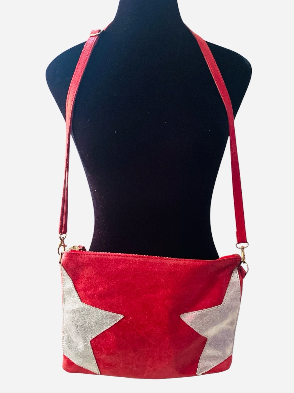 Borse in Pelle Made in Italy Red Genuine Leather Star Crossbody Bag